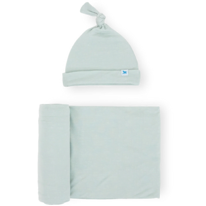 Little Unicorn Stretch Knit Swaddle and Hat Set - Frost Green