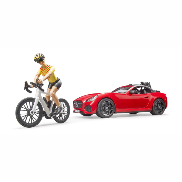 Bruder 03485 Red Roadster with Road Bike and Cyclist