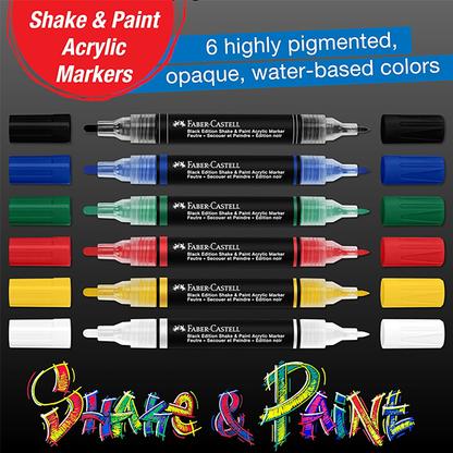 Faber & Castell Black Edition Classic Shake and Paint Acrylic Markers (Box of 6)