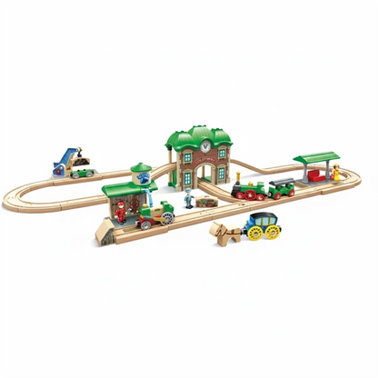 Hape Wooden Retro Train and Station Set
