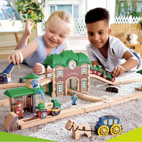 Hape Wooden Retro Train and Station Set