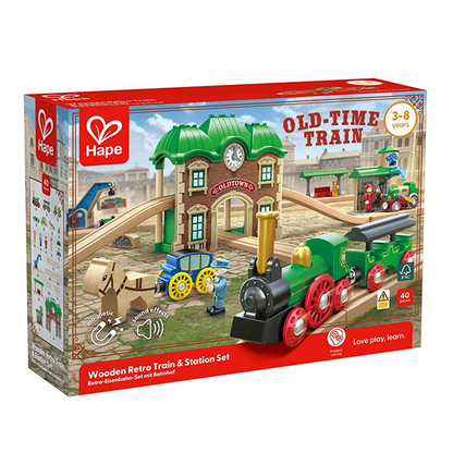 Hape Wooden Retro Train and Station Set
