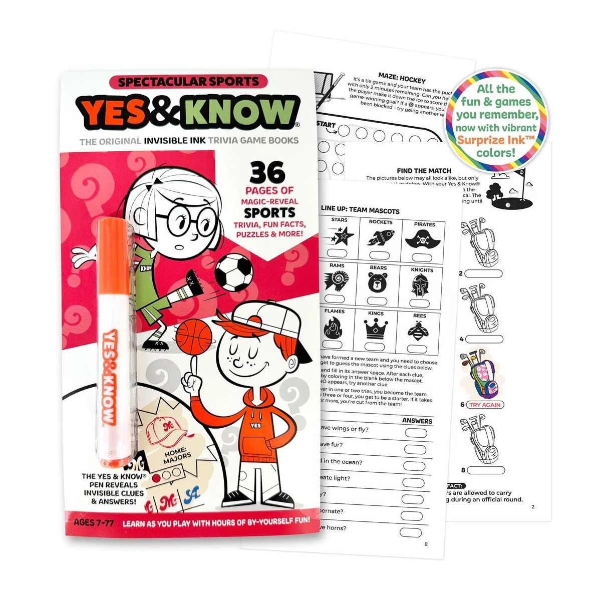 Yes & Know Invisible Ink Game Book Spectacular Sports
