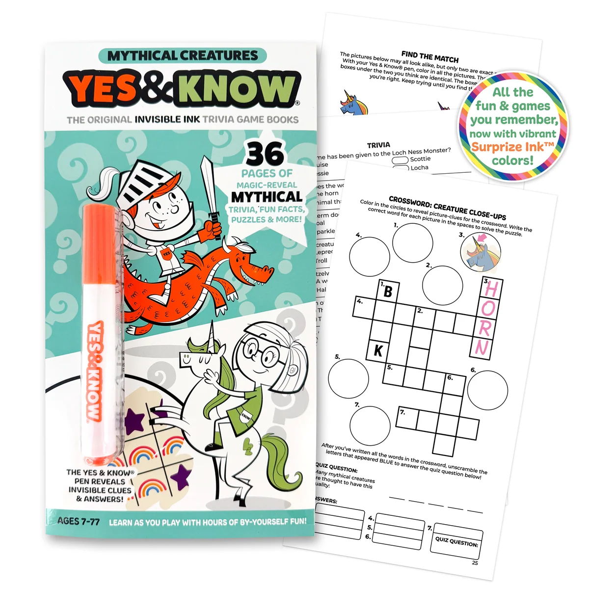 Yes & Know Invisible Ink Game Book Mythical Creatures