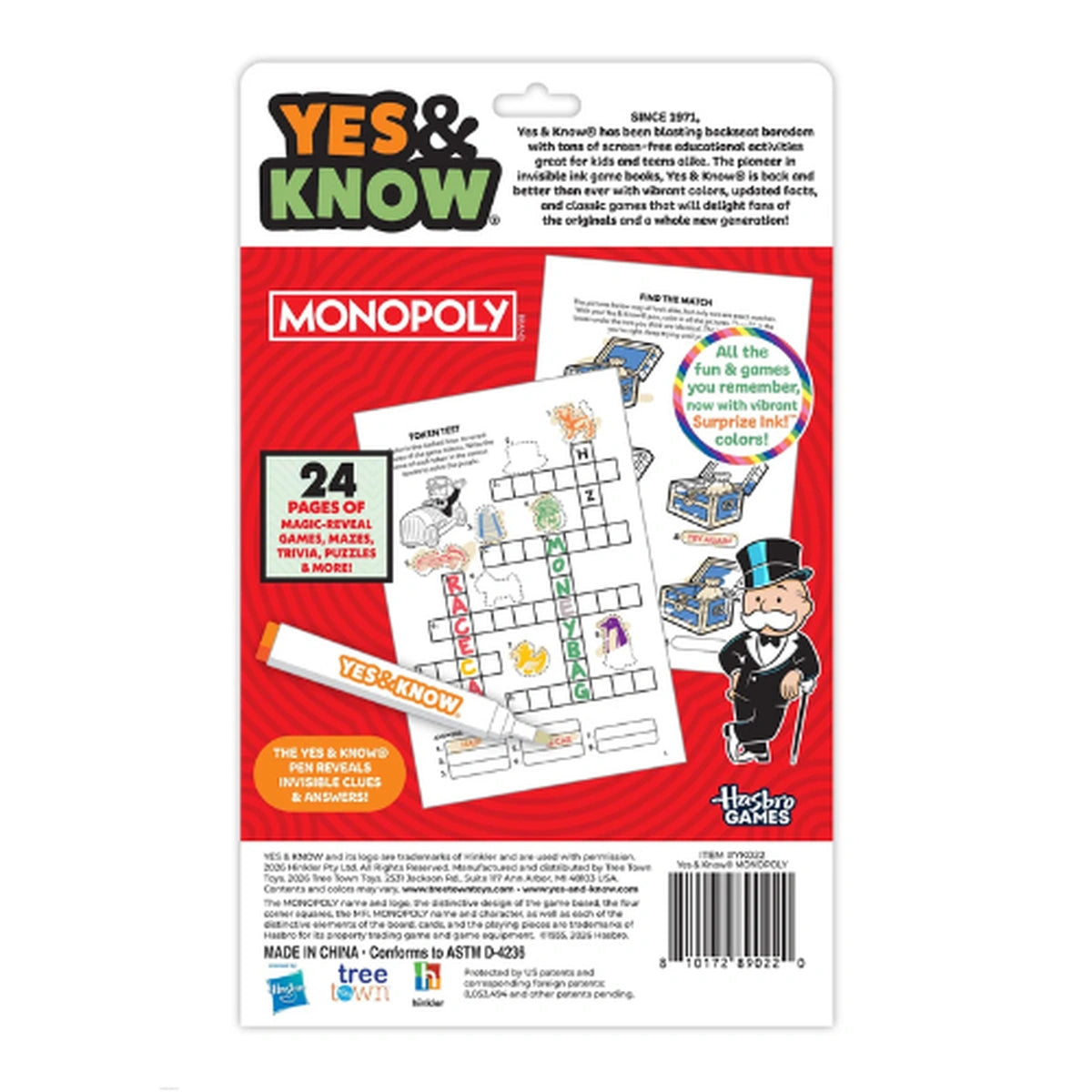 Yes & Know Invisible Ink Game Book Monopoly