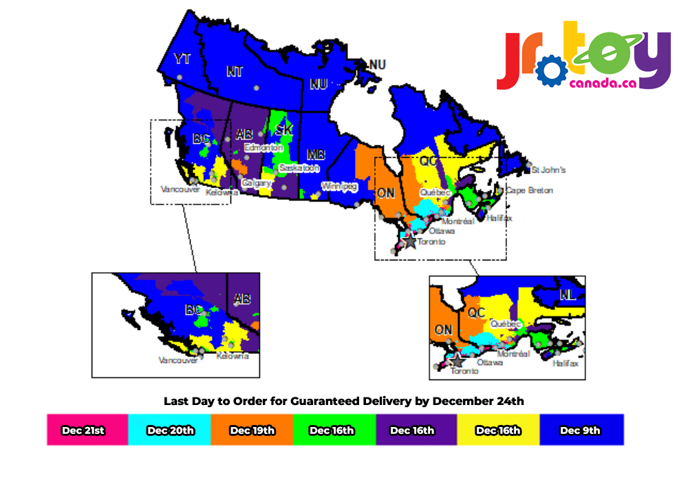 JR Toy Company Shipping Times Map for the Holiday Season