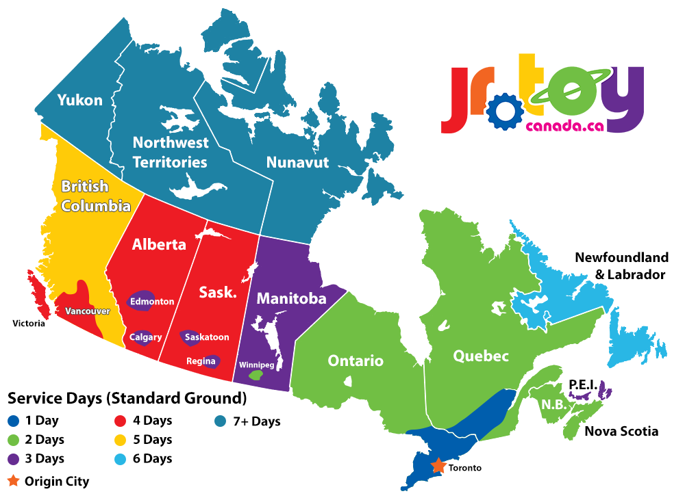 Jr Toy Company Shipping Times Map