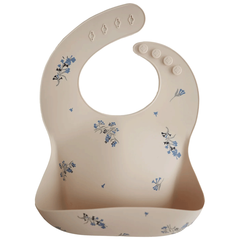 Mushie Silicone Baby Bib (Lilac Flowers)
