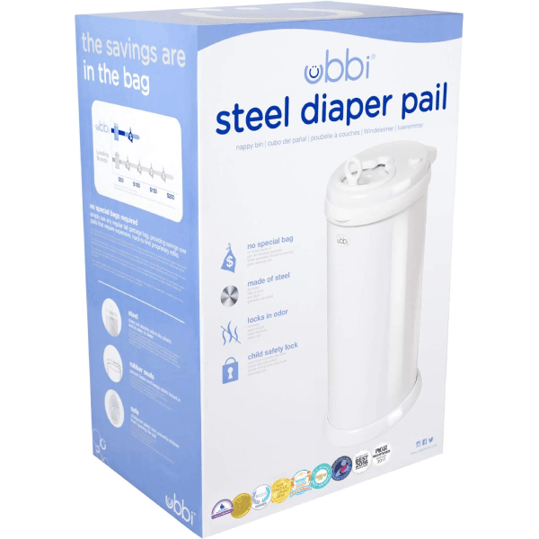 Ubbi Steel Diaper Disposal Pail - White
