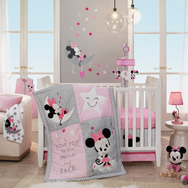 Lambs Ivy Disney Baby Minnie Mouse Pink 4 Piece Nursery Crib Bedding Set