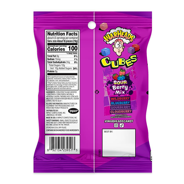 Warheads Sour Berry Mix Cubes Bag 4.5oz