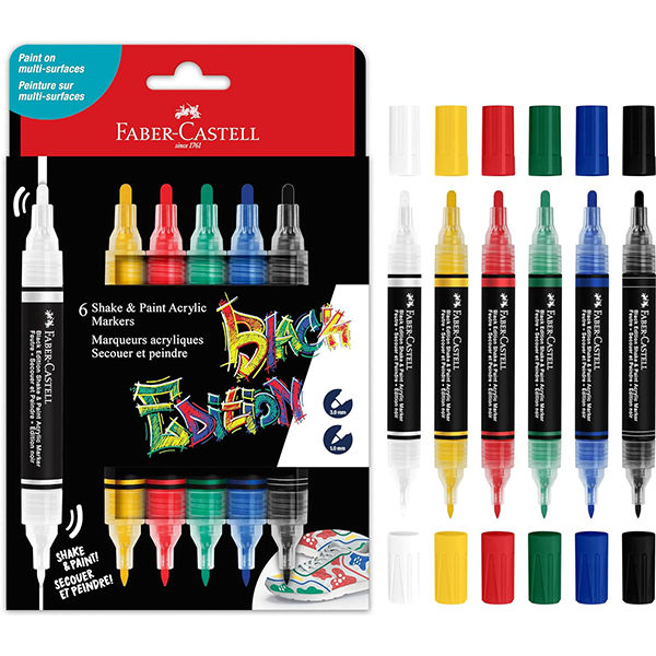 Faber & Castell Black Edition Classic Shake and Paint Acrylic Markers (Box of 6)