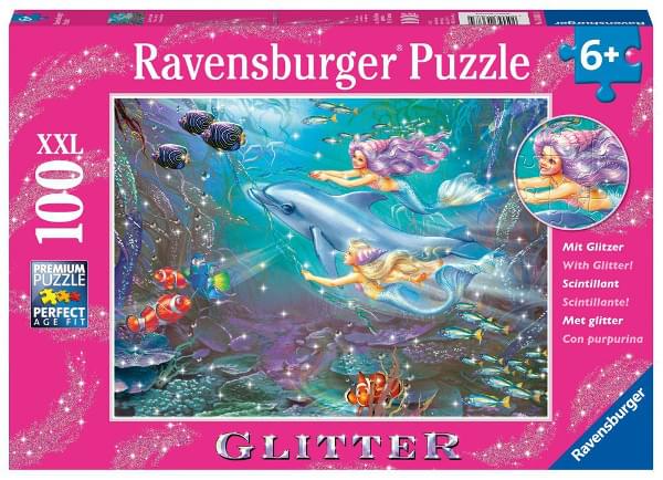 Discontinued Ravensburger Little Mermaids 100 Piece Glitter Puzzle