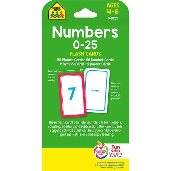 School Zone Numbers 0 - 25 Flash Cards