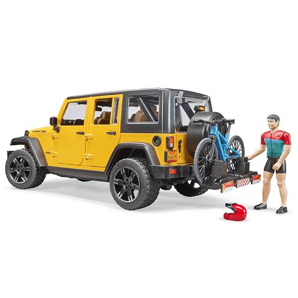 Discontinued Bruder Jeep Wrangler Rubicon Unlimited with Mountain Bike and Cyclist