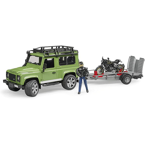 Discontinued Bruder Land Rover Station Wagon with Trailer and Scrambler Ducati