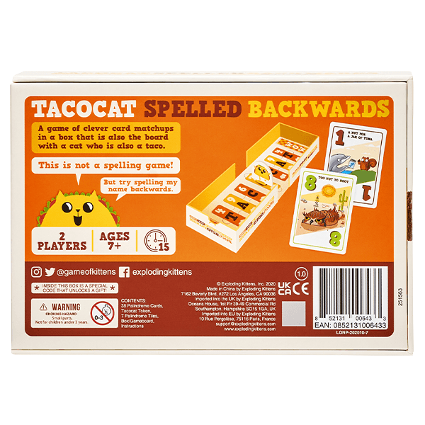 Exploding Kittens - Tacocat Spelled Backwards Game