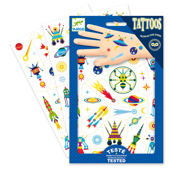 Djeco Temporary Tattoos - Space Oddity (Glow in the Dark)