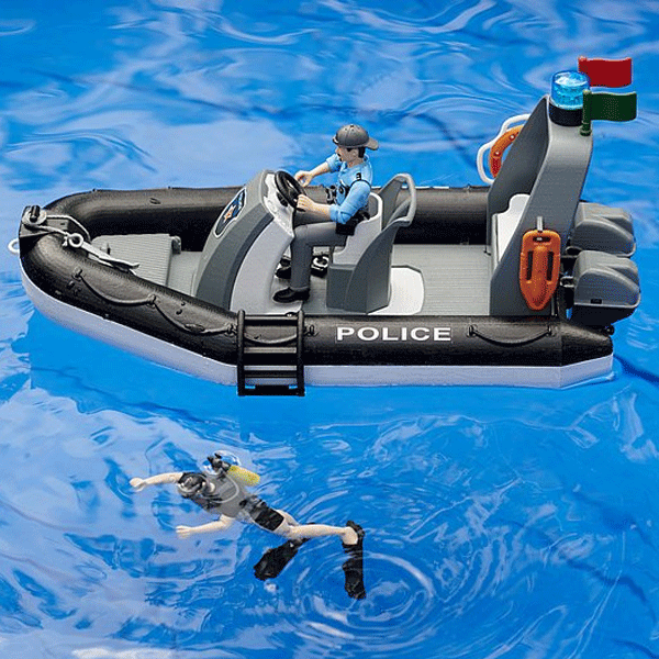 Bruder BWorld Police Boat with Beacon and 2 Figures