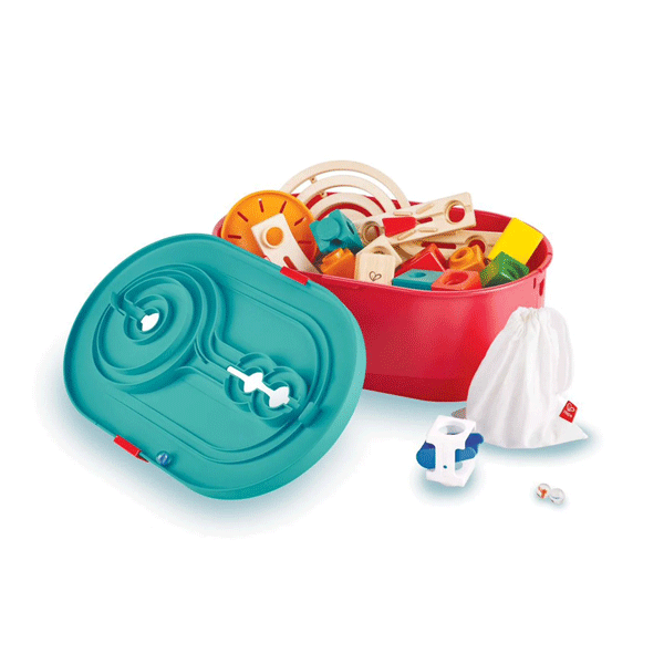 Hape Quadrilla Stack Track Bucket Set Wooden Marble Run Blocks