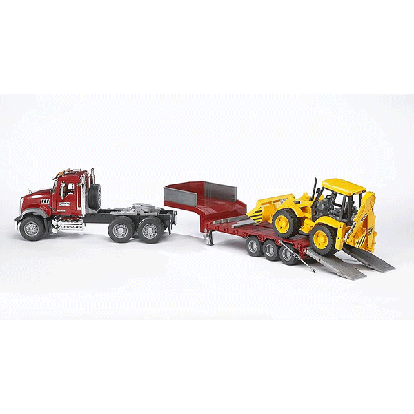 Bruder MACK Granite Truck with Low Loader and JCB Backhoe Loader