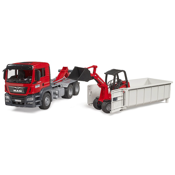 Bruder MAN TGS Truck with Roll-Off Container and Schäffer Yard Loader